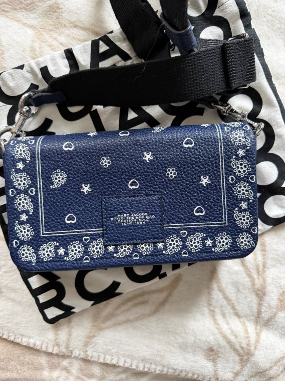Marc Jacobs The Mini Bandana Leather Bag Blue & Dustbag!!! NEW - Picture 10 of 11